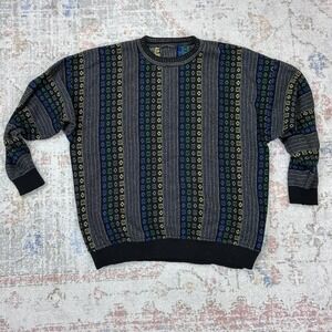 Vtg Monello Italy 3D Knit Sweater Men XXL Coogi Style Abstract Geometric Cosby